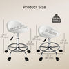 PU Leather Rolling Stool, Height Adjustable Swivel Salon Chair with Backrest and Foot Rest for Spa, Tattoo, White