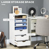 Vertical Filing Cabinet, Mobile File Cabinet on Wheels with 3 Drawers and 4 Open Shelves, Printer Stand with Lockable Casters for Home Office, White