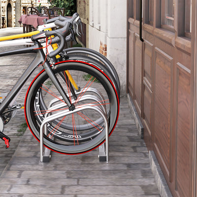 3-Bike Bicycle Floor Parking Rack Cycling Storage Stand Ground Mount Garage Organizer for Indoor and Outdoor Use