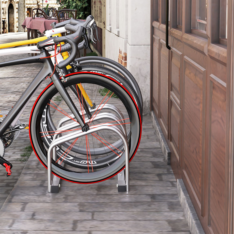 3-Bike Bicycle Floor Parking Rack Cycling Storage Stand Ground Mount Garage Organizer for Indoor and Outdoor Use