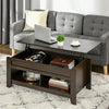Lift Top Coffee Table with Hidden Storage Compartment and Open Shelves, Lift Tabletop Pop-Up Center Table for Living Room, Dark Walunt