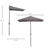 8ft Half Round Umbrella Outdoor Balcony Parasol Patio Garden Outdoor Window Sun Shade w/ 5 Ribs