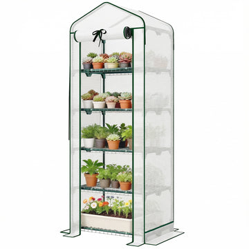 Mini Greenhouse with Screen Roof, Portable Small Greenhouse with Roll-Up Zipper Door, 27.6