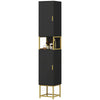 Tall Bathroom Storage Cabinet, Modern Narrow Bathroom Cabinet with Diamond Chevron Pattern and Adjustable Shelf, Black