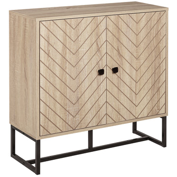 Modern Sideboard, Buffet Cabinet with 2 Chevron Doors and Adjustable Shelf, Kitchen Storage Cabinet with Steel Base, Coffee Bar Cabinet, 31.5