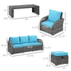 6 Pieces Patio Furniture with Cushions, PE Wicker Sectional Furniture Conversation Set with a 3-Seat Sofa, 2 Recliner Chairs, 2 Footstools, Table, Sky Blue