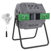 Tumbling Compost Bin Outdoor Dual Chamber 360° Rotating Composter 43 Gallon with Sliding Doors, Dark Green