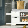 Upholstered Shoe Storage Bench w/ Seat, Entrance Bench w/ Drawer Open Shelves and Pocket for Hallway, White