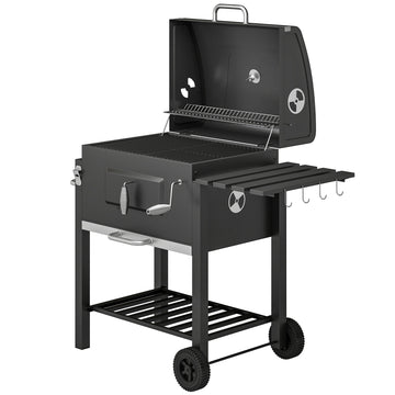 BBQ Trolley Charcoal Grill Portable Stainless Steel Barbecue Tool Kits w/ Wheels Side Shelf for Camping Hiking Picnic