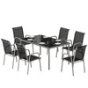 7 Piece Garden Dining Set, Garden Furniture Set with Rectangle Table and 6 Stackable Chairs, Silver And Black