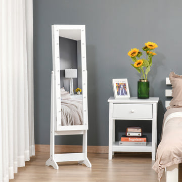 Free Standing Armoire Organizer, Lighted Mirrored Jewelry Cabinet w/ Angle Adjustable & 16 LED Lights Warm White