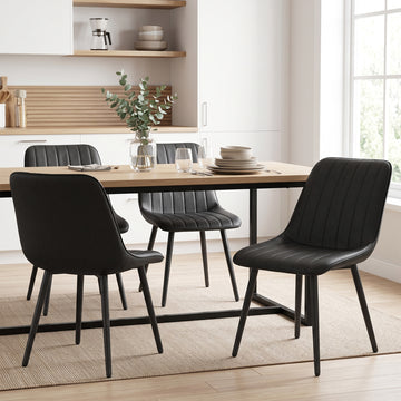 Dining Chairs Set of 4, Faux Leather Upholstered Kitchen Chairs with Metal Legs for Dining Room, Living Room, Black