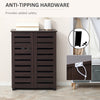 Narrow Shoe Cabinet with 2 Slatted Doors, Modern Shoe Storage Cabinet with Adjustable Shelves for Entryway, Hallway, Living Room, Holds 15 Pairs, Dark Brown