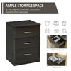 Bedside Table, Modern Night Stand with 3 Drawers and Metal Rail for Bedroom, Dark Brown
