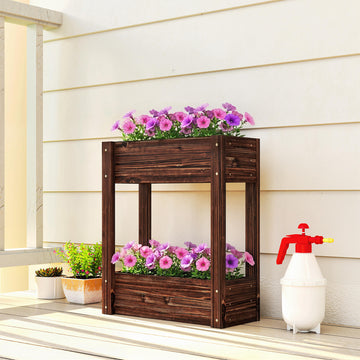 2-Tier Wooden Raised Garden Bed with Legs, 23.6