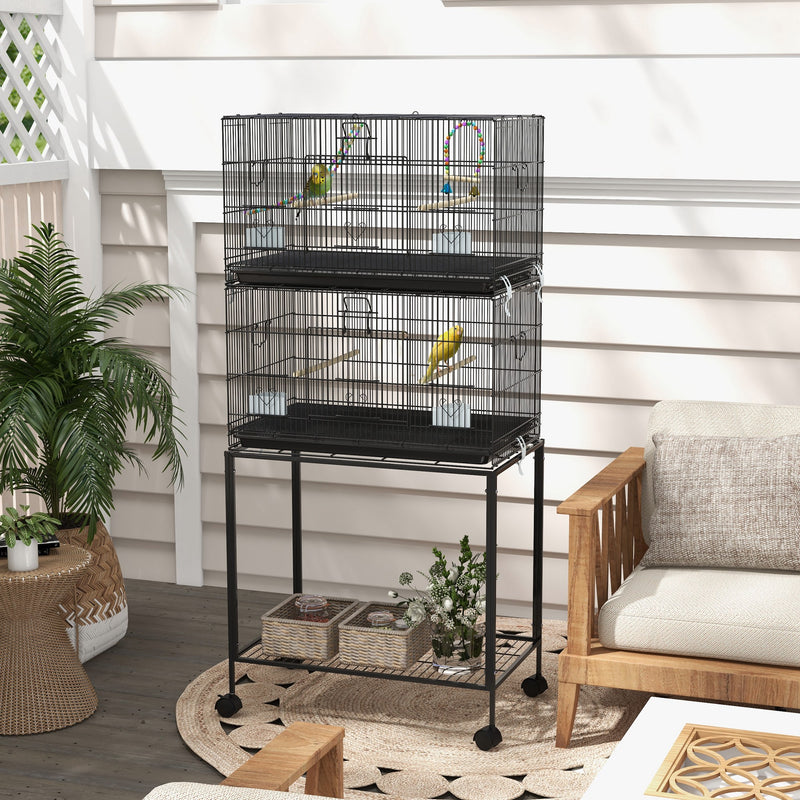 Birdcage for Canaries, Lovebirds Finches, Budgie Cage with Removable Tray, Bottom Mesh Panel, Wooden Perches, Swing, Ramp, Food Containers, 30