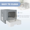 Cat Litter Box with Lid, Slide-Out Drawer, Scoop, Easy Clean, Odour Control, Anti-Splashing, Grey