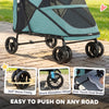 Dog Stroller Easy Fold Pet Stroller for Large Dogs Up to 66lbs with 4-Wheel Shock Absorption & One-Foot Brake Turquoise