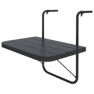 Outdoor Hanging Table, Adjustable Balcony Railing Table, Aluminum Mounting Wall Desk Rack, Foldable Outdoor Flower Stand Serving Table Rectangle, Black