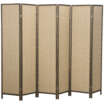 6 FT Room Divider, 6 Panel Folding Privacy Screen, Lightweight Handwoven Freestanding Partition for Home Office, Brown