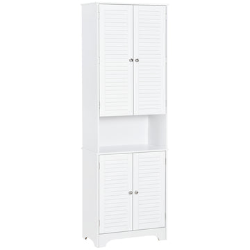 Tall Bathroom Storage Cabinet, Slim Bathroom Cabinet with 4 Shutter Doors and Adjustable Shelves, Toilet Vanity Cabinet, Narrow Organizer, White