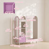 Qaba Kids Clothing Rack, Kids Wardrobe with Glowing Lights Mirror, Non-Woven Drawer and Shelves for Bedroom, Ages 3-8, Pink