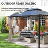 10' x 12' Outdoor Gazebo Canopy, Double Roof Hardtop Gazebo with Polycarbonate Roof, Steel Frame, Nettings and Curtains, for Garden, Lawn, Backyard and Deck