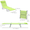 Outdoor Lounge Chair, Portable Adjustable Reclining Seat Folding Chaise Lounge Patio Camping Beach Tanning Chair Bed with Pillow, Light Green
