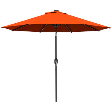 9ft Solar Patio Umbrella Outdoor Sunshade 24 LED Lights Tilt Canopy Orange