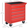 5 Drawer Roller Tool Chest, Mobile Lockable Toolbox, Storage Organizer with Handle for Workshop Mechanics Garage, Red