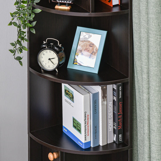 5-Tier Corner Bookcase, Storage Bookshelf, Freestanding Display Shelves with Open Compartments and Cabinet for Home Office, Living Room, Study, Black