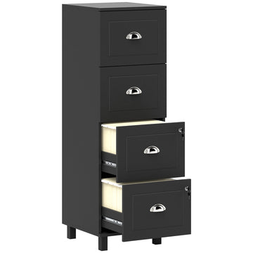 4 Drawer File Cabinet with Lock, Office Filing Cabinet, A4 Letter Size, Hanging File Folders, White