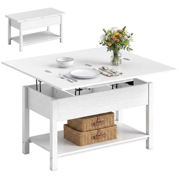 Lift Top Coffee Table with Storage and Hidden Compartment, Modern Convertible Center Table for Living Room, White