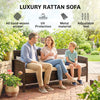 Canapé 3 places en osier, mobilier de conversation d'extérieur en rotin PE avec coussins amovibles pour patio, jardin, Marron