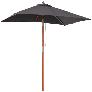 6.6x5ft Square Market Parasol, Wooden Patio Umbrella with Tilt Mechanism and 6 Bamboo Ribs, Garden Sunshade, Dark Grey