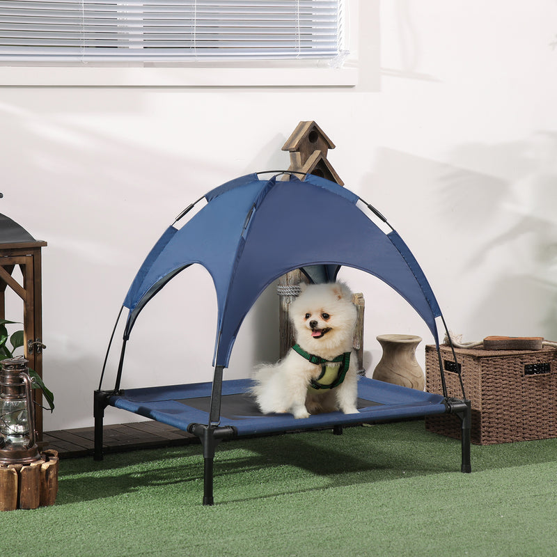 Elevated Cooling Pet Bed Portable Raised Dog Cot with Canopy for Medium Sized Dogs, Dark Blue
