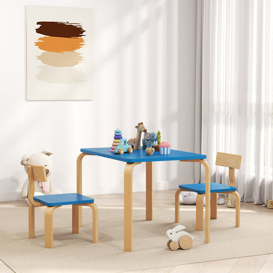 Kids Table and 2 Chair Set, Children Multi-Activity Furniture Set for Playing, Learning, Eating, Craft, Blue
