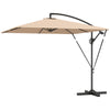 Patio Offset Umbrella UPF 50+ UV Protection, Crank Parasol with Base, Cover & Wind Securing, Khaki