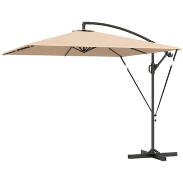 Patio Offset Umbrella UPF 50+ UV Protection, Crank Parasol with Base, Cover & Wind Securing, Khaki