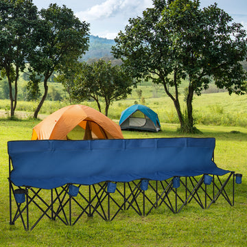 6 Seat Folding Camping Chair with Cup Holder and Carrying Case for Camping, Picnic, Sports Events, Blue