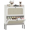 Shoe Cabinet with 2 Flip Drawers, Boho Narrow Shoe Storage Cabinet, White