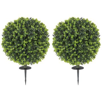 2 Pack 1.3ft Artificial Ball Eucalyptus Topiary with Ground Stake, UV Resistant Faux Greenery for Indoor Outdoor