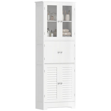 Freestanding Bathroom Cabinet with Glass/Louvred Doors, Tall Bathroom Cabinet for Kitchen, Study, Living Room