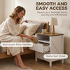 Modern Nightstand with 2 Fluted Drawers, Bedside Table with Open Storage Shelf, Anti-tipping Design, White and Walnut