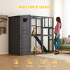 Outdoor Wooden Catio with 4 Tier Main House, Ramp, Platforms, Asphalt Roof, Ramps, Sliding Door, Window, Grey