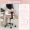 Adjustable Rolling Stool with Removable Backrest, Faux Leather Swivel Stool Chair for Salon Spa, Bar, Massage, Pink