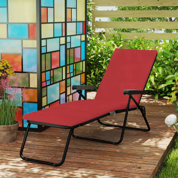 Foldable Lounge Chair, Reclining Patio Sun Lounger with 6-Position Adjustable Back, Wine Red