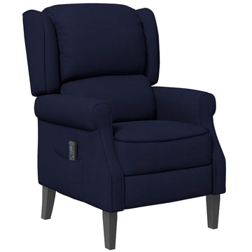 Massage Recliner Chair for Living Room, Push Back Recliner Sofa, Suede Wingback Reclining Chair with Extendable Footrest, Wood Legs, Remote Control, Side Pockets, Blue