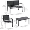 4-Piece Patio Furniture Set with Glass Top Coffee Table, Breathable Mesh Seat & Backrest for Garden, Balcony, Black