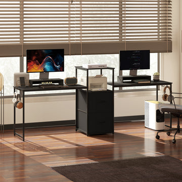 96 Inch Gaming Desk, Dual Computer Desk for 2 Person with Power Outlets and Monitor Stands, Black
